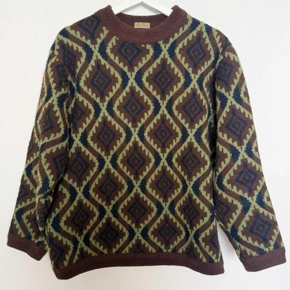 Vintage 70s Vanson Orlon Geometric Diamond Grandpa Sweater